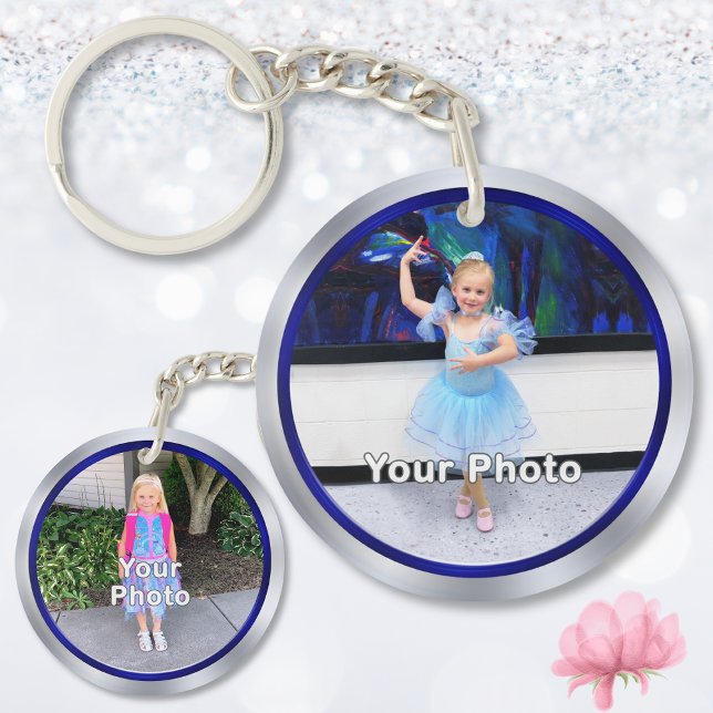 Double Sided 2 Photo Keychain, Two Photo Keyring (2 sided photo keychain. Two sided personalized keychain. Inexpensive, Photo Gifts for Grandparents.)
