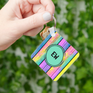 Double sided 2 photos add initials green keychain