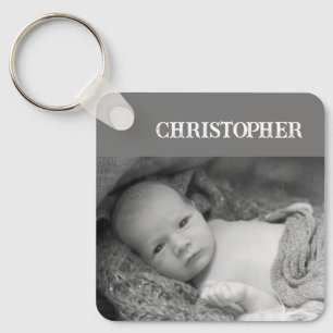 Double sided 2 photos add names grey keychain