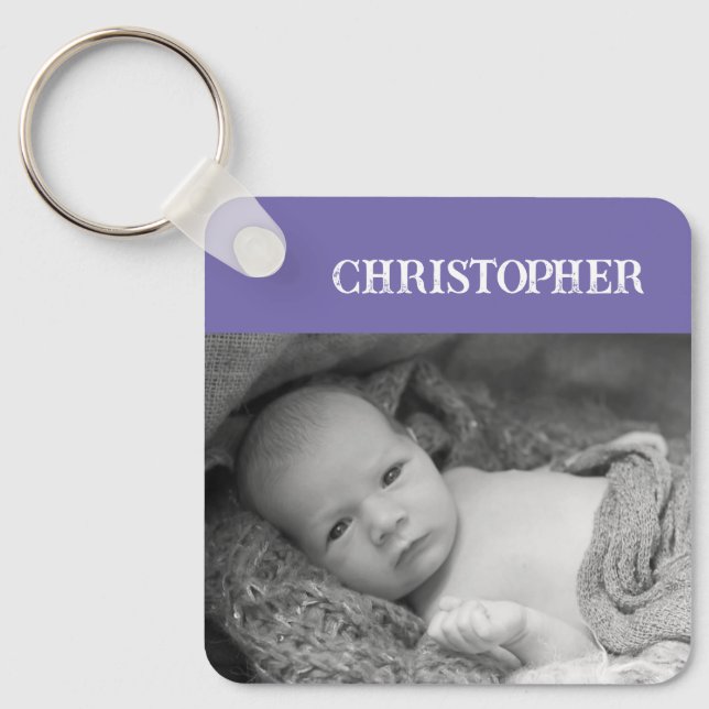 Double sided 2 photos add names purple keychain (Front)