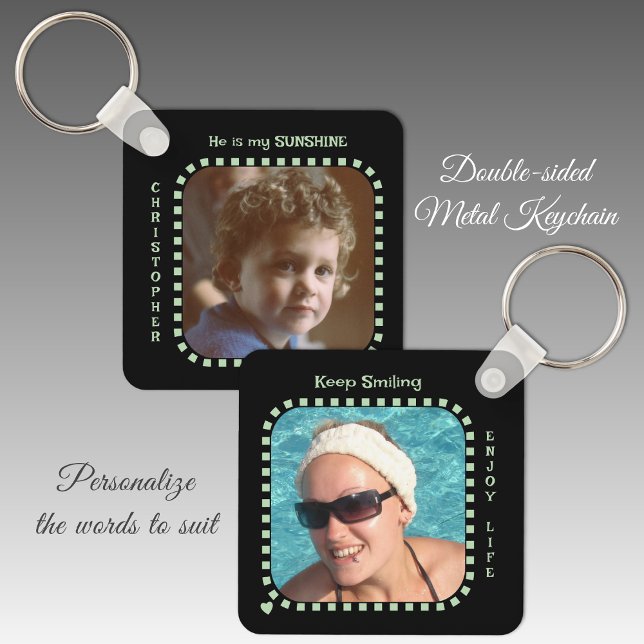 Double sided 2 photos name black green keychain (Creator Uploaded)