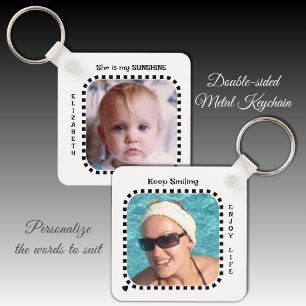 Double sided 2 photos name sunshine black keychain