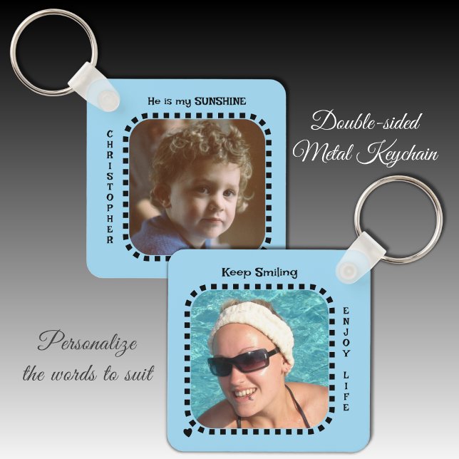 Double sided 2 photos name sunshine blue keychain (Creator Uploaded)