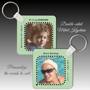 Double sided 2 photos name sunshine green keychain