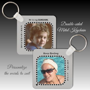 Double sided 2 photos name sunshine grey keychain