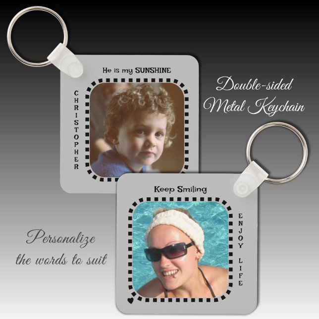 Double sided 2 photos name sunshine grey keychain (Creator Uploaded)