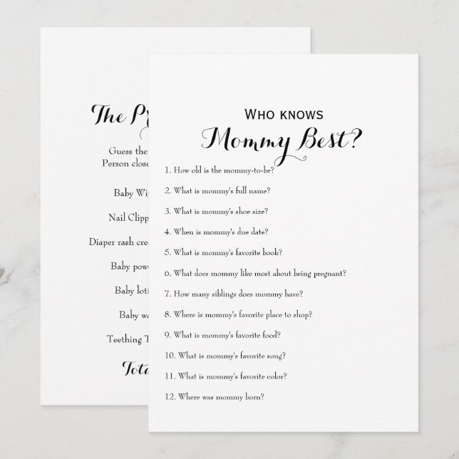 Double Sided - 2 x Baby Shower Games Invitation (Front/Back)