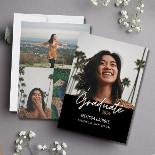 Double Sided 4 Photo Black Graduation Announcement