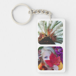 Double Sided 4 Photo Template Rounded White Keychain