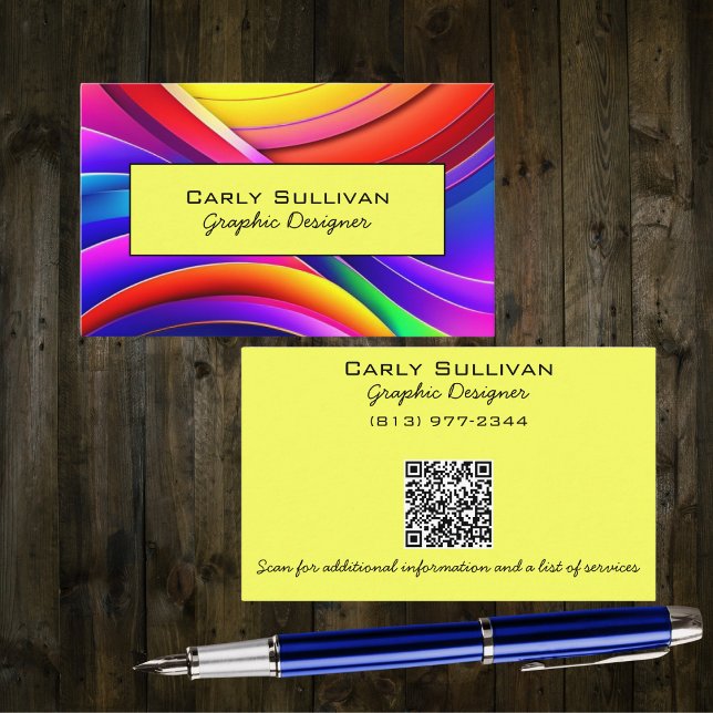 Double Sided Abstract Rainbow with QR Code Business Card (Creator Uploaded)