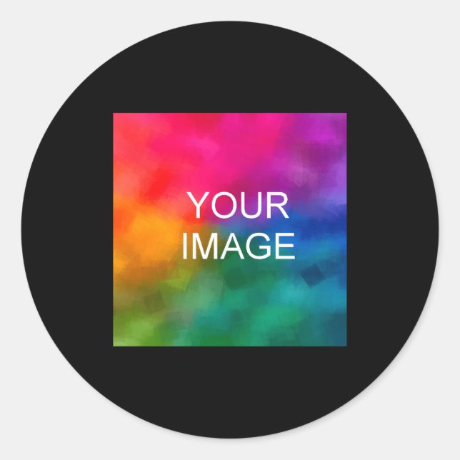 Double Sided Add Image Template Mens Basic Black  Classic Round Sticker (Front)