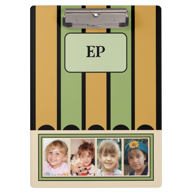 Double sided add initials 8 photos green gold clipboard (Front)