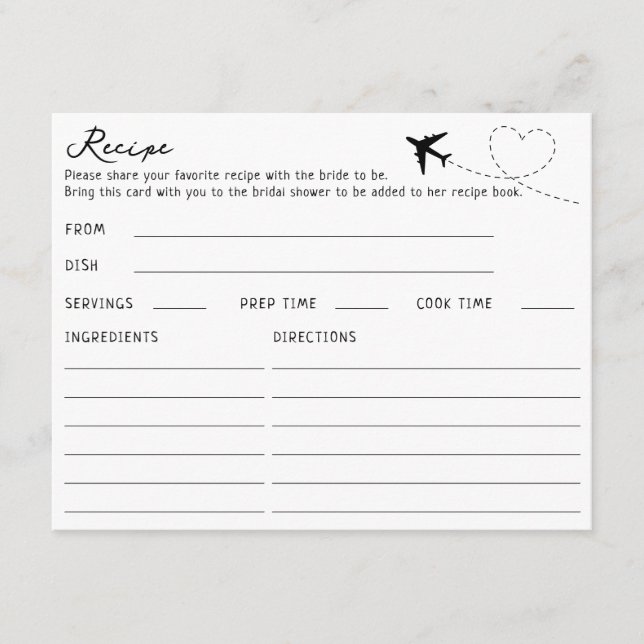 Double Sided Airplane Travel Themed Recipe Card (Front)