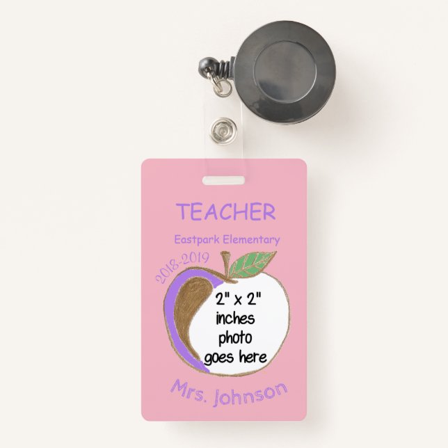 Double-sided apple school teacher ID badge (Front with Retractable)