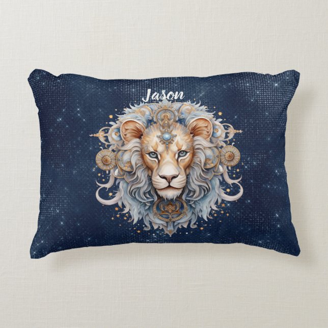 Double-sided artsy Leo sign custom name Accent Pillow (Front)