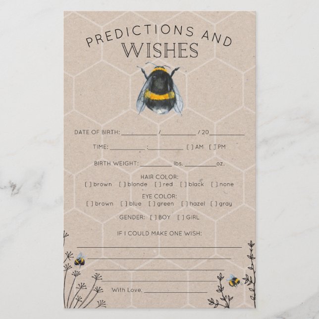 Double Sided Baby Shower Games Bee (Front)