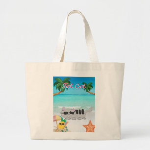 Double sided beach bag vacation fat cat