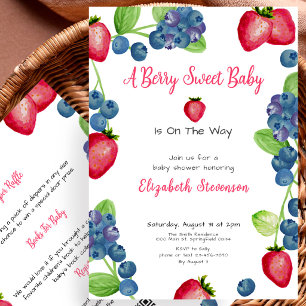 Double Sided Berry Sweet Red and Blue Baby Shower Invitation