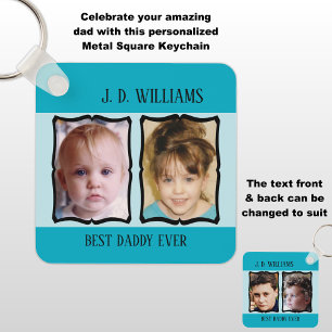 Double sided best daddy add name 4 photo blue keychain