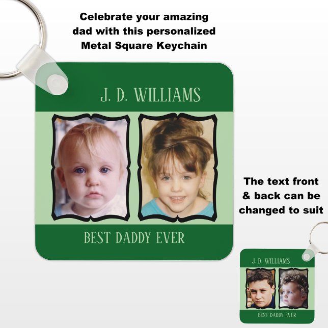 Double sided best daddy add name 4 photo green keychain (Creator Uploaded)