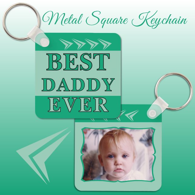 Double sided best daddy ever photo green keychain (Creator Uploaded)