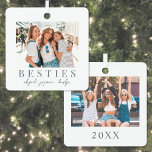 Double Sided Best Friend Photo Christmas Metal Ornament<br><div class="desc">This simple and elegant boho-inspired square Christmas ornament is a beautiful way to celebrate friendship during the holidays. The design features space for one photo on the front and one on the back, making it a double-sided keepsake to showcase your favourite memories. "Besties" is displayed underneath the front photo in...</div>
