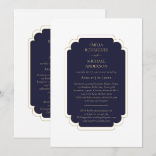 Double Sided BILINGUAL Wedding Navy Blue Invitation