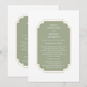 Double Sided BILINGUAL Wedding Olive Green Invitation