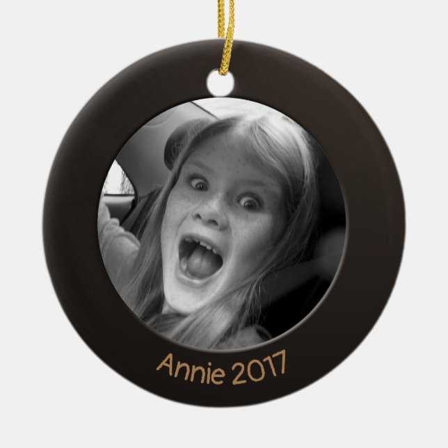 Double Sided Black 2 x Custom Photo and Text Ceramic Ornament (Front)