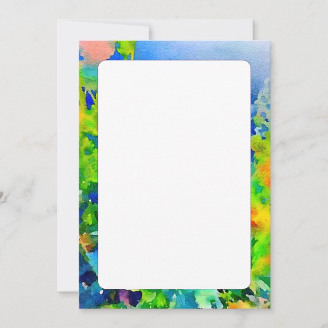 Double-sided blank vibrant abstract watercolour invitation (Front)