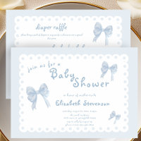Double Sided Blue Bows Baby Shower Invitation