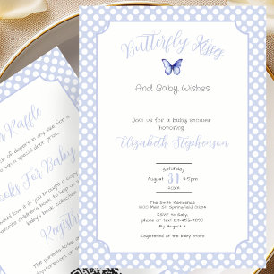 Double Sided Blue Butterfly Kisses Baby Wishes  Invitation