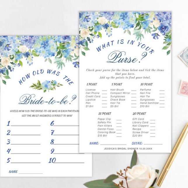 DOUBLE SIDED Blue Hydrangea Bridal Shower Game (Creator Uploaded)