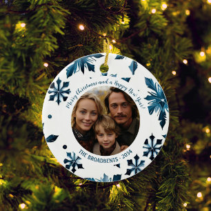 Double-Sided Blue Snowflake Christmas Tree  Ceramic Ornament