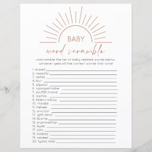 Double Sided Boho Sun Baby Shower Game Card