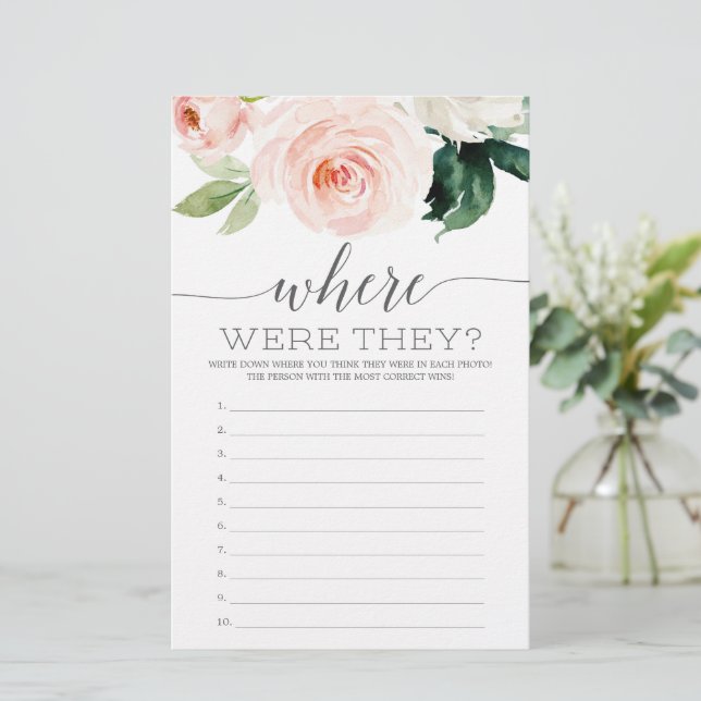 Double Sided Bridal Shower Game Blushing Blooms (Standing Front)