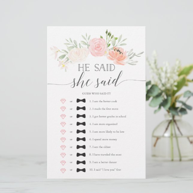 Double Sided Bridal Shower Game Pastel Blush (Standing Front)