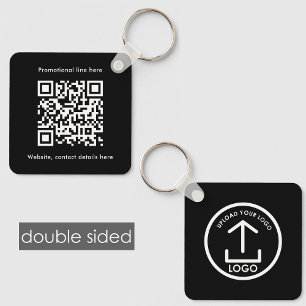 Double Sided Business Logo Text QR Code Black Keychain
