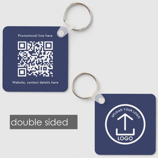 Double Sided Business Logo Text QR Code Blue Keychain (Double Sided Business Logo Text QR Code Blue Keychain)