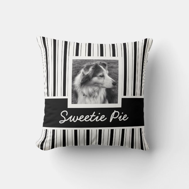 Double Sided BW Stripes Instagram Photos Throw Pillow (Front)