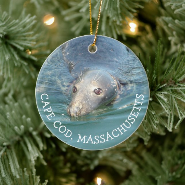 Double Sided Cape Cod Seals Photography Christmas Ceramic Ornament (Tree)