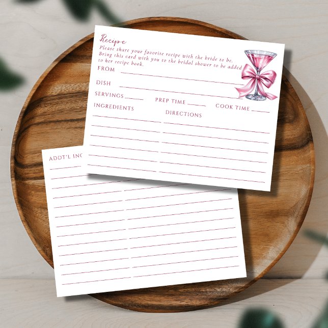 Double Sided Chic Pink Martini Themed Recipe Card (Creator Uploaded)