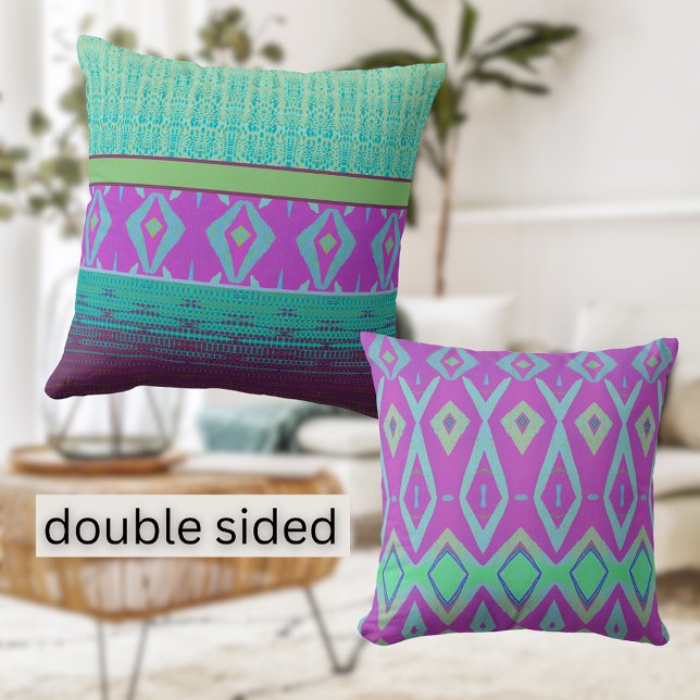 Double sided colourful pattern boho Throw Pillow (Creator Uploaded)