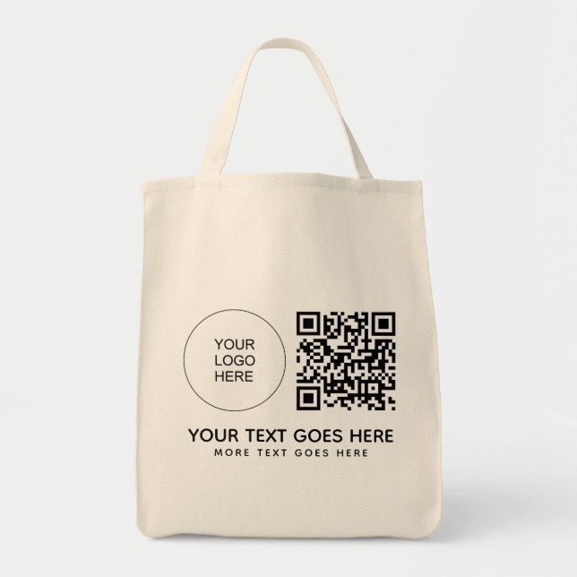 Double Sided Company Logo QR Code Grocery Tote Bag (Front)