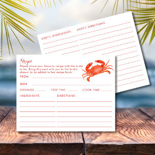 Double Sided Crab Seafood Beach Themed Recipe Card