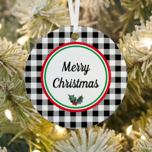 Double-sided Custom Buffalo Check Merry Christmas Metal Ornament