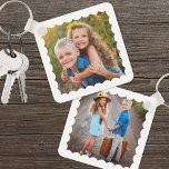 Double Sided Custom Two Photo Keychain<br><div class="desc">Create a custom keepsake with this double-sided kids' photo keychain, now designed with a scallop border around the edge for a sweet and playful finish. The scallops are currently white, but you can change the colour to match your style or favourite shade. It’s perfect for parents or grandparents who want...</div>