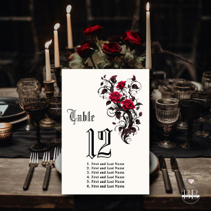Double Sided Dark Gothic Crimson Rose Table Number