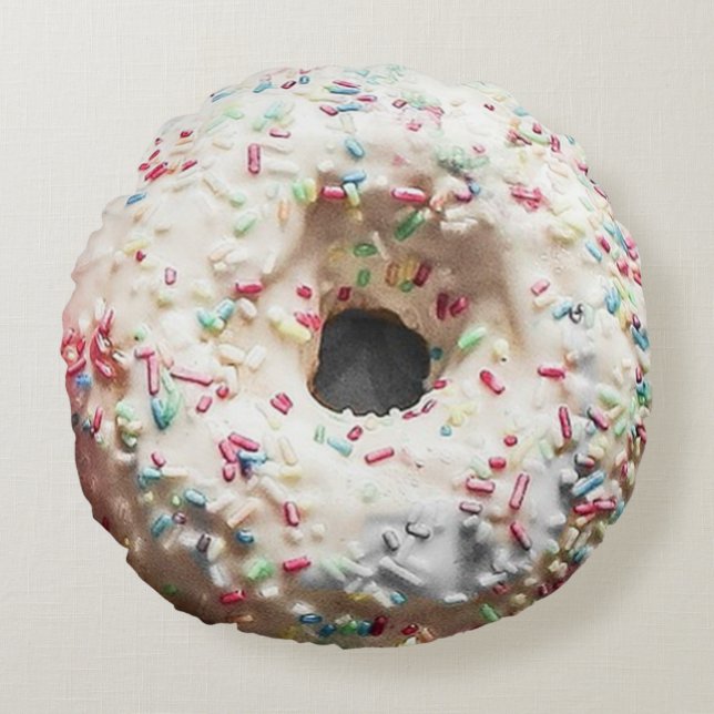 Double-Sided Doughnut: Rainbow Sprinkles & Pink Ic Round Pillow (Front)