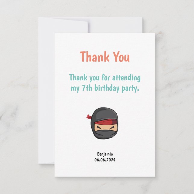 Double-sided editable ninja-themed thank you card (Front)